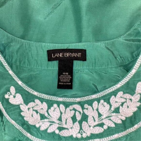 Lane Bryant Green Embroidered Peasant Blouse Button Balloon Sleeve 14/16 - Picture 5 of 7